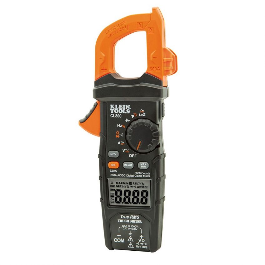 CL800 MULTÍMETRO DE GANCHO 600 A CAD/CD, TRMS DE RANGO AUTO, C/MEDIDOR DE TEMPERATURA KLEIN